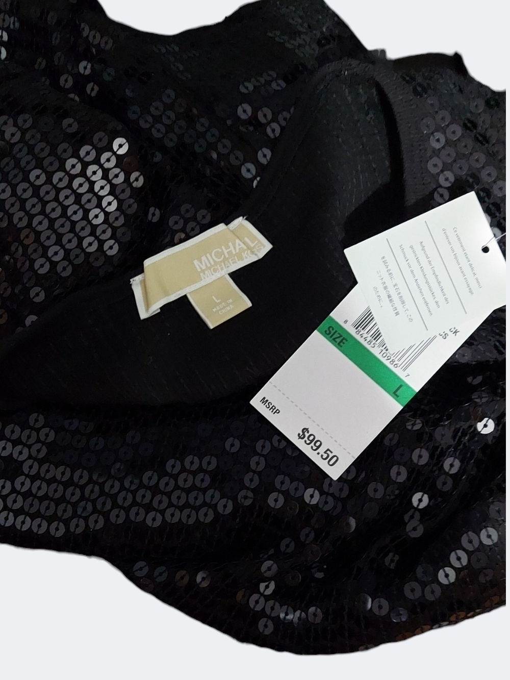 NWT Michael Kors Black Sequin Short-Sleeve Crewneck Top LARGE - Picture 4 of 4